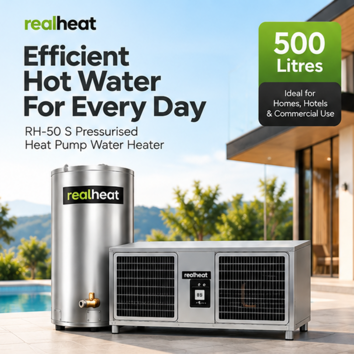 Realheat Heat Pump Water Heater for upto 6 people - RealHeat RH-50S