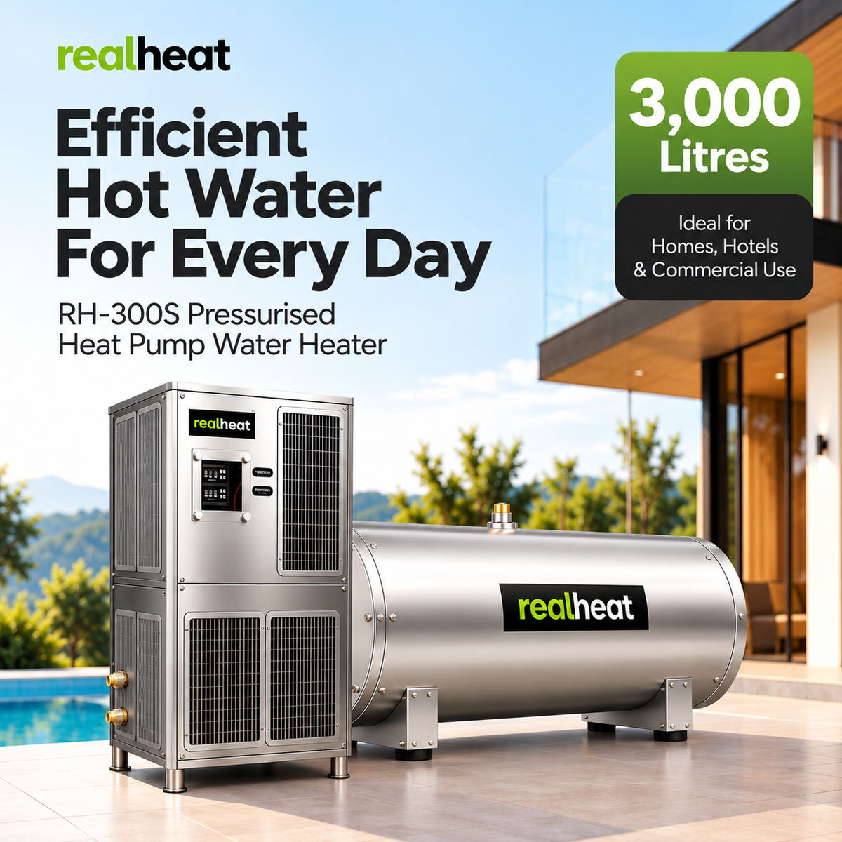 Realheat Heat Pump Water Heater for upto 60 people - RealHeat RH-300S