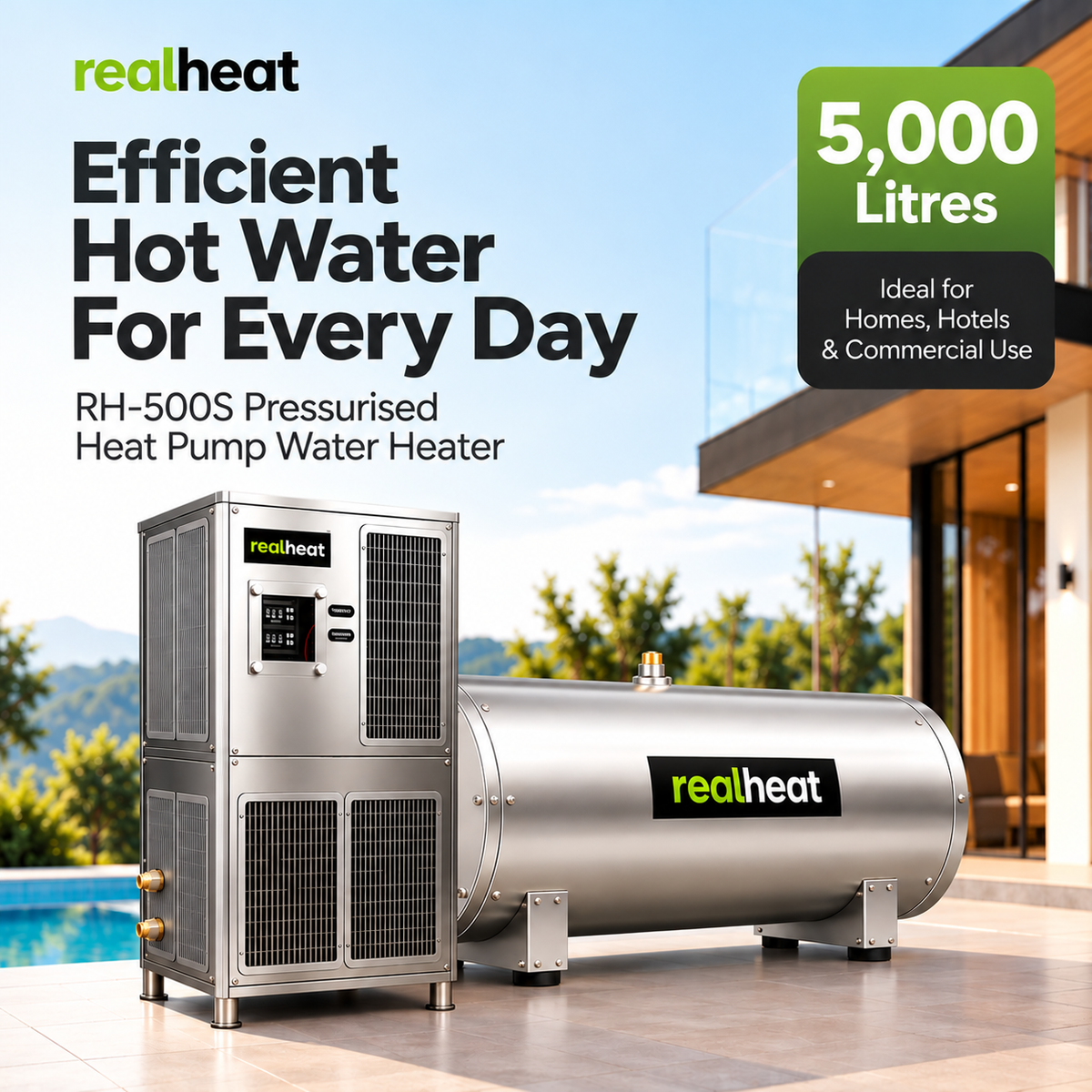 Realheat Heat Pump Water Heater for upto 100 people - RealHeat RH-500S