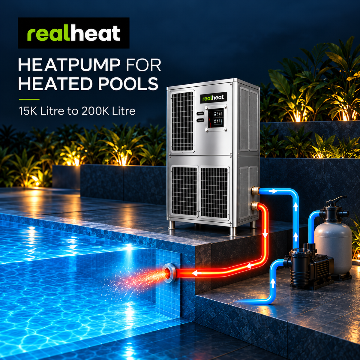 Realheat Heatpump for Heated Swimming Pool - All Weather Swimming Pool
