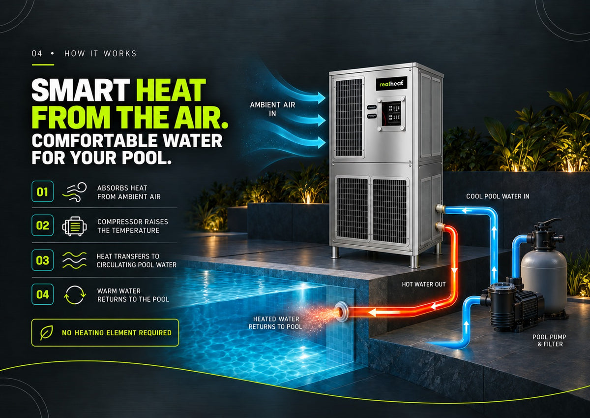 Realheat Heatpump for Heated Swimming Pool - All Weather Swimming Pool